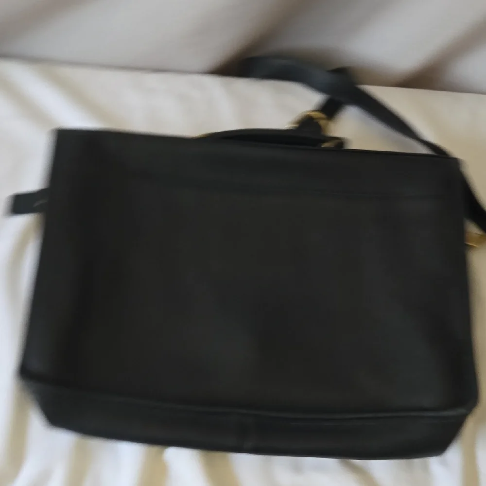 Black Leather Briefcase with Gold Clasp and Top Handle